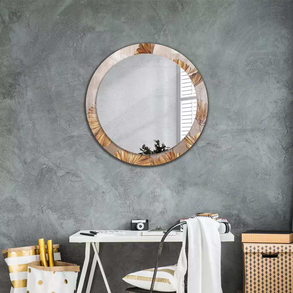 Miroir rond cadre avec impression Feuilles boho