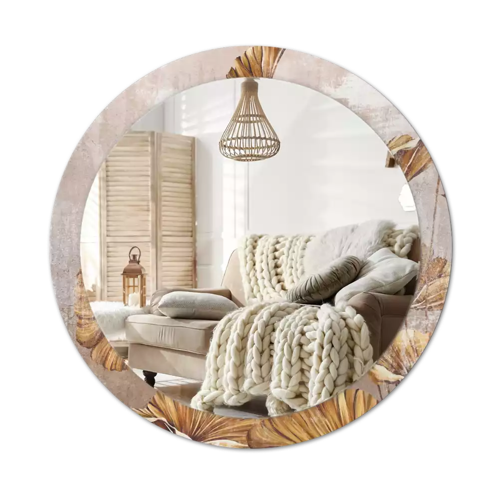 Miroir rond cadre avec impression Feuilles boho