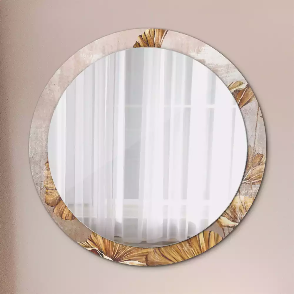 Miroir rond cadre avec impression Feuilles boho