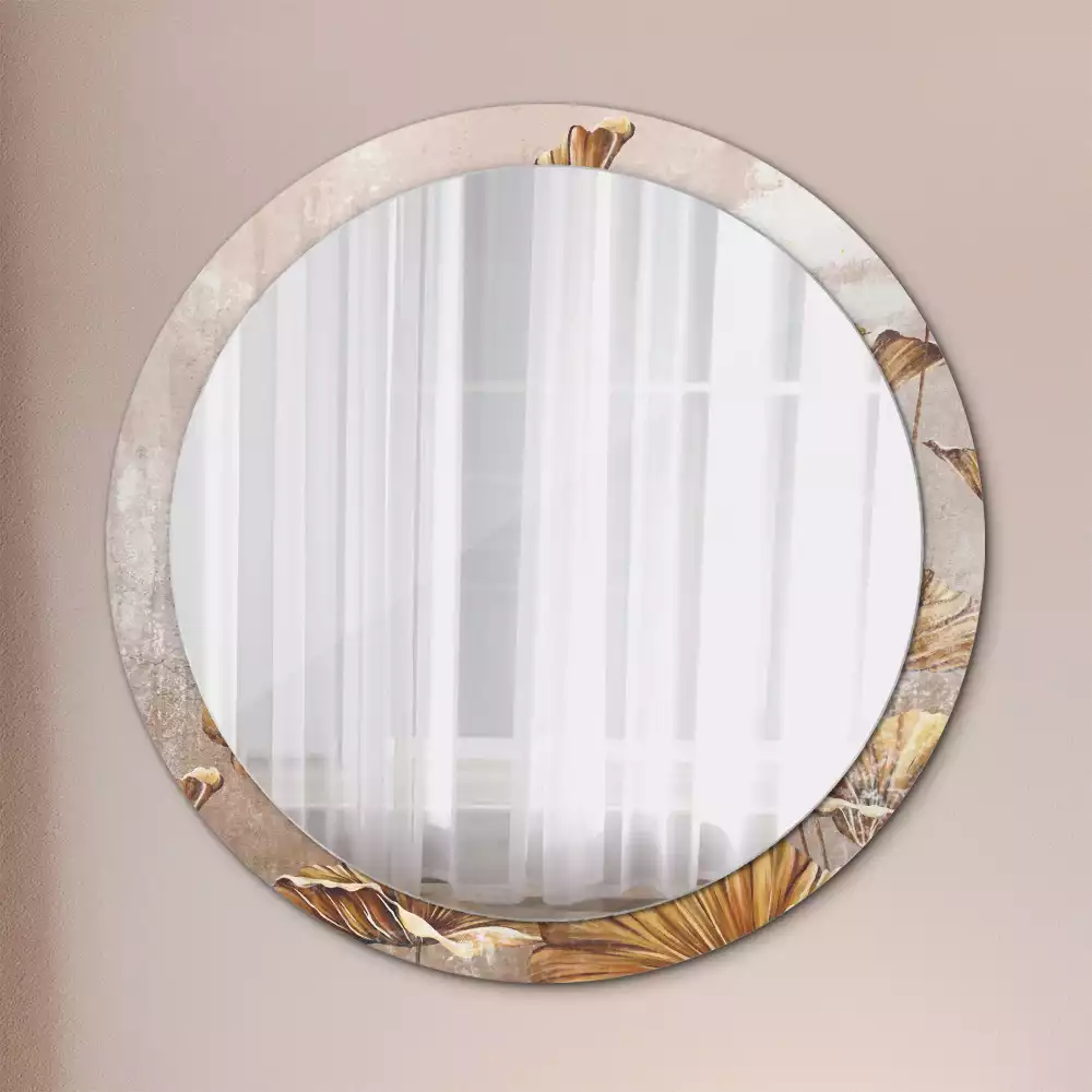 Miroir rond cadre avec impression Feuilles boho