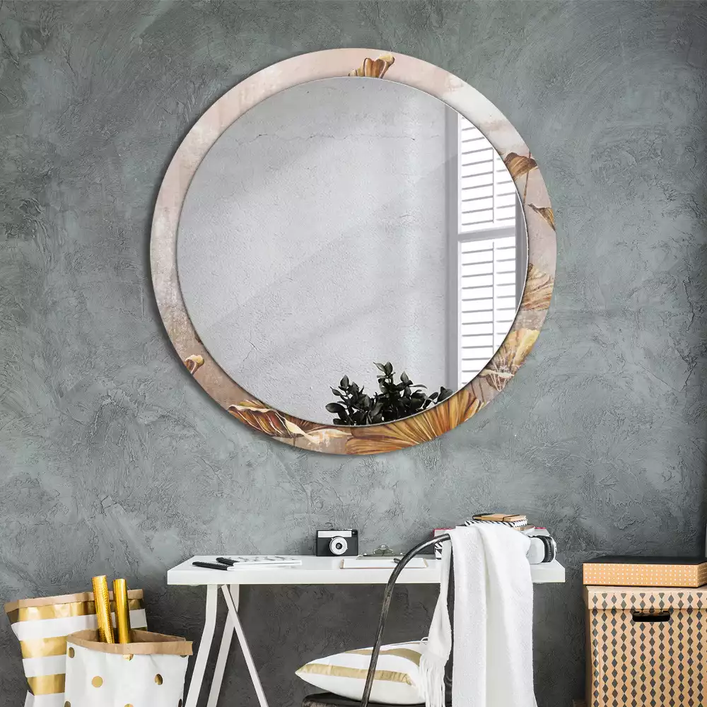 Miroir rond cadre avec impression Feuilles boho