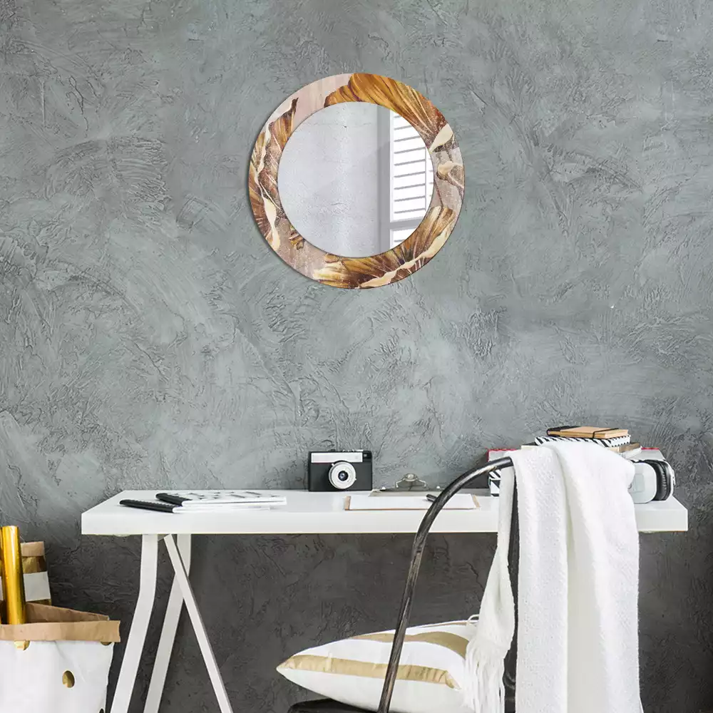Miroir rond cadre avec impression Feuilles boho