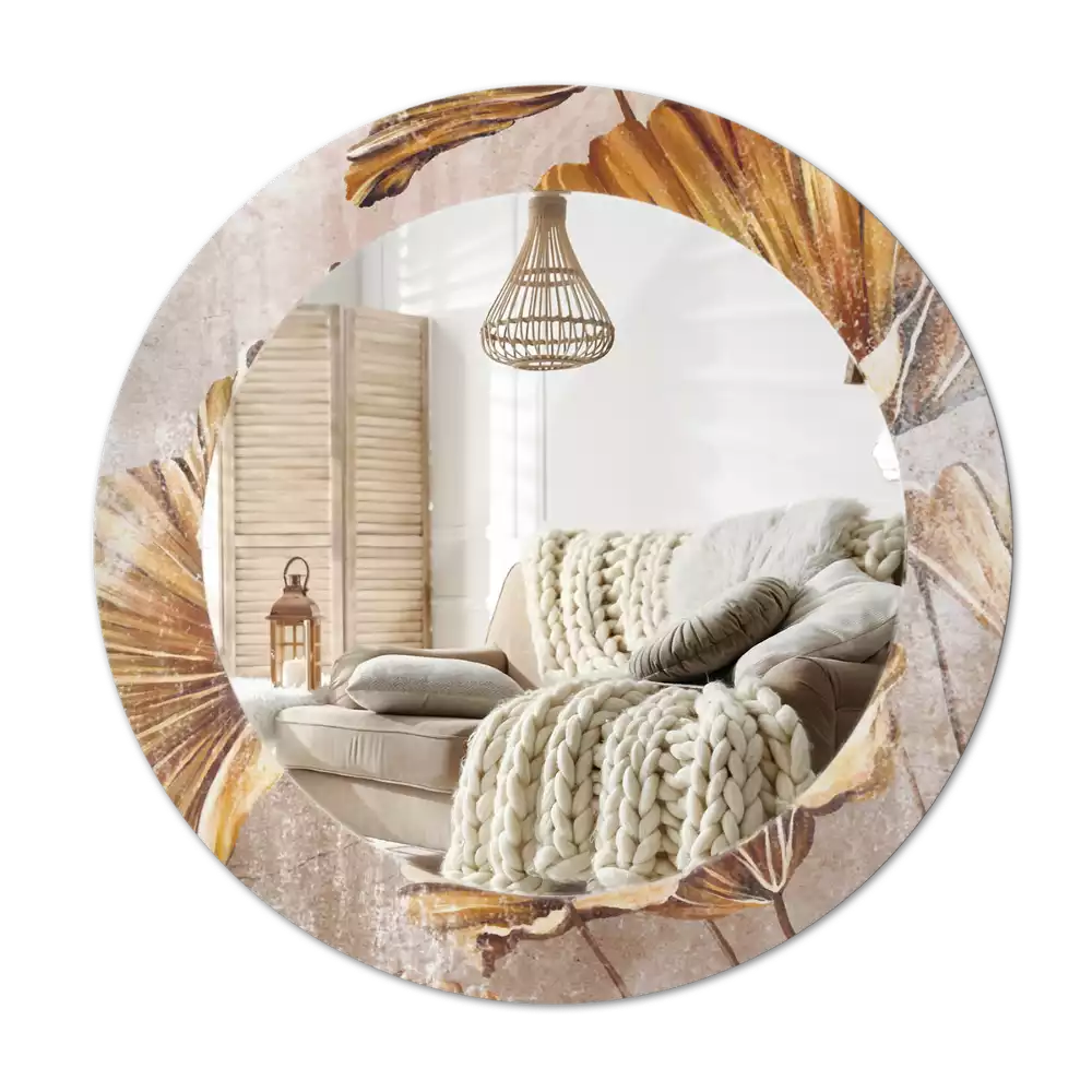 Miroir rond cadre avec impression Feuilles boho