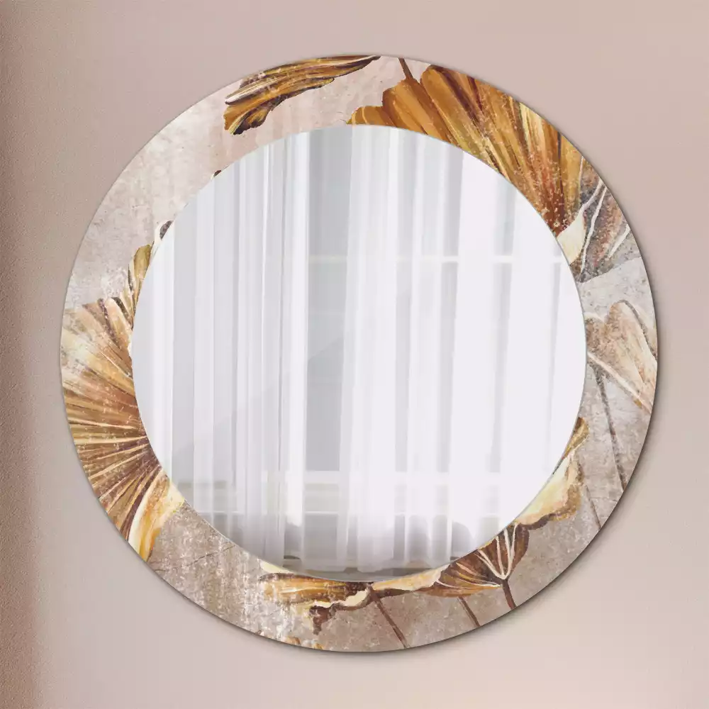 Miroir rond cadre avec impression Feuilles boho