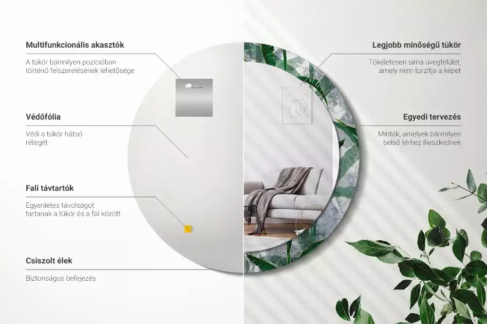 Miroir rond imprimé Feuilles tropicales