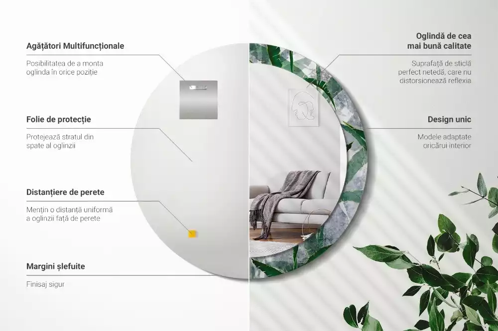 Miroir rond imprimé Feuilles tropicales