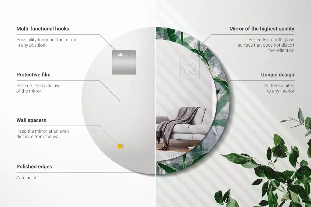 Miroir rond imprimé Feuilles tropicales