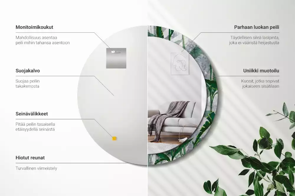 Miroir rond imprimé Feuilles tropicales