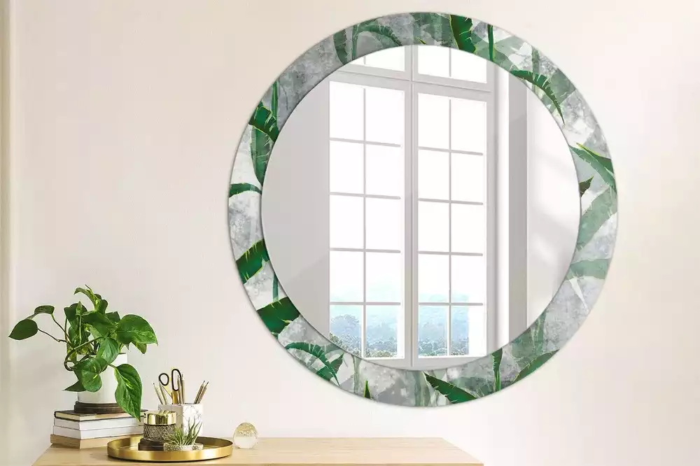 Miroir rond imprimé Feuilles tropicales