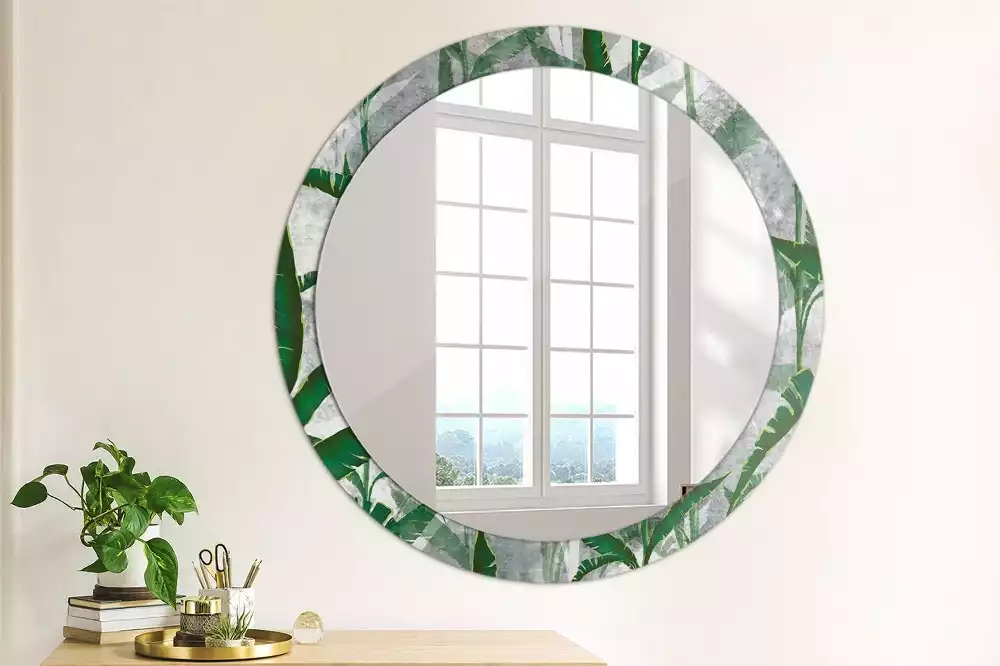 Miroir rond imprimé Feuilles tropicales