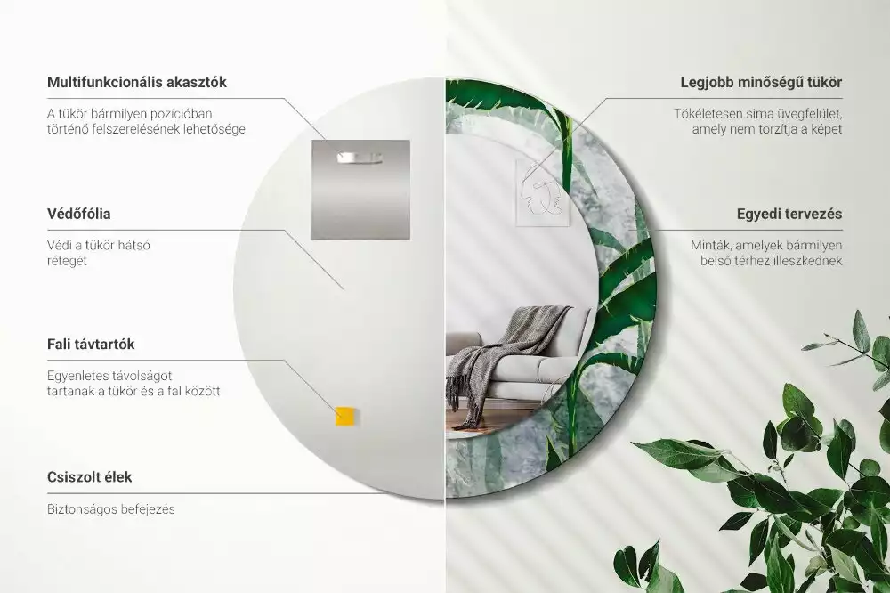 Miroir rond imprimé Feuilles tropicales