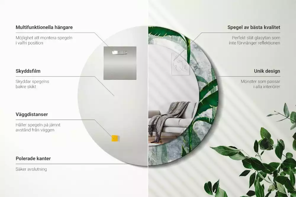 Miroir rond imprimé Feuilles tropicales