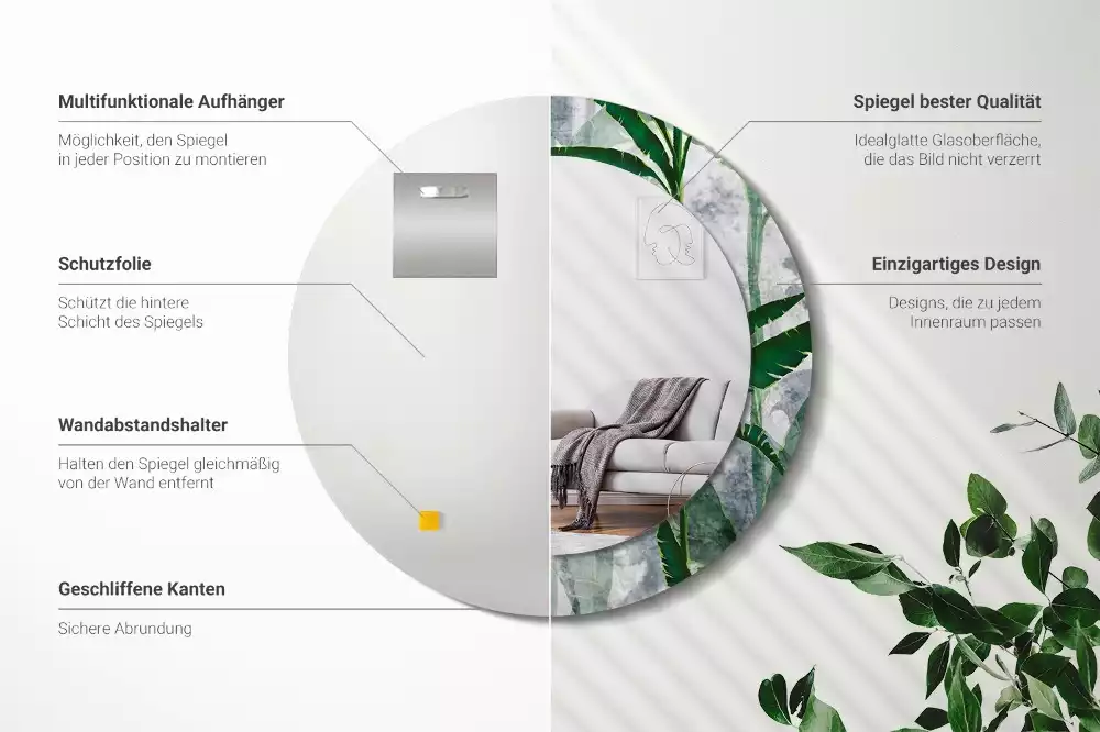 Miroir rond imprimé Feuilles tropicales