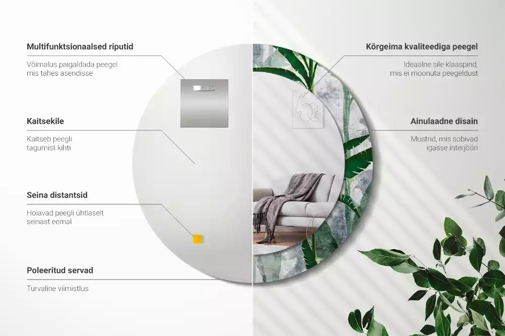 Miroir rond imprimé Feuilles tropicales