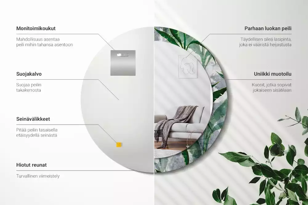 Miroir rond imprimé Feuilles tropicales