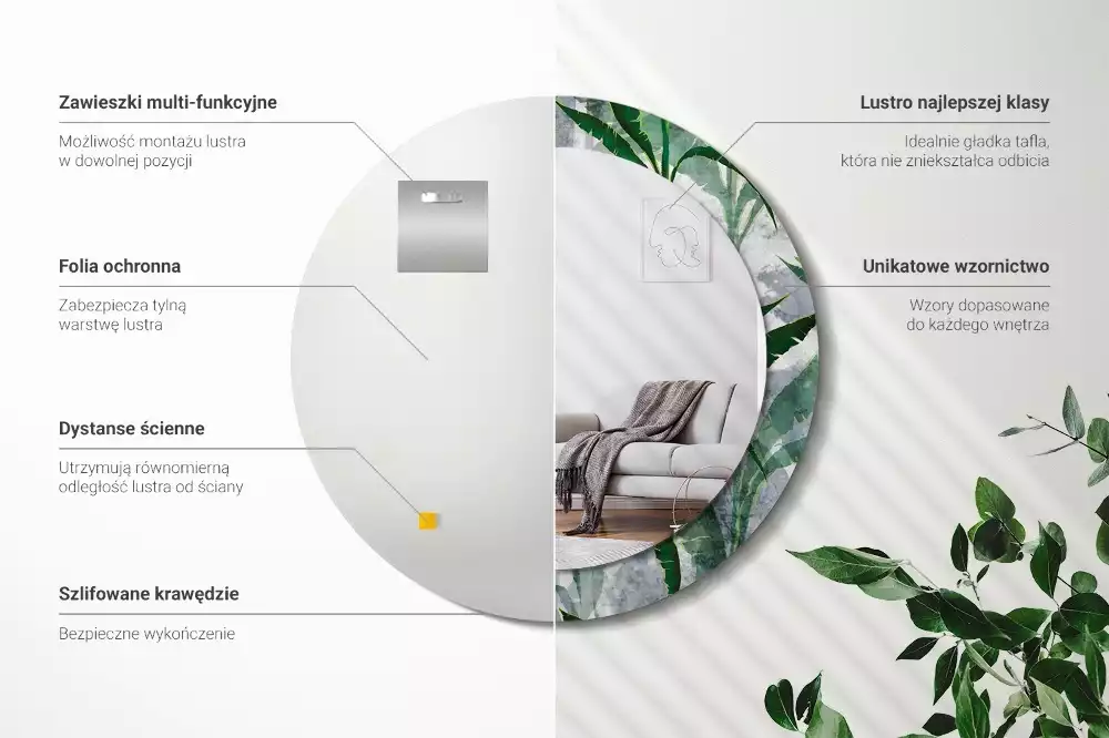 Miroir rond imprimé Feuilles tropicales