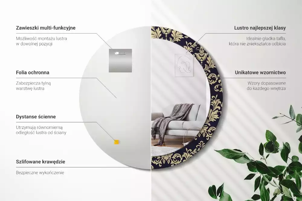 Miroir rond avec décoration Motif floral