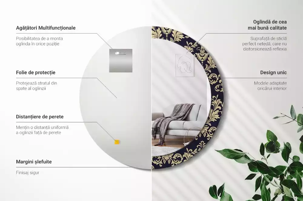 Miroir rond avec décoration Motif floral