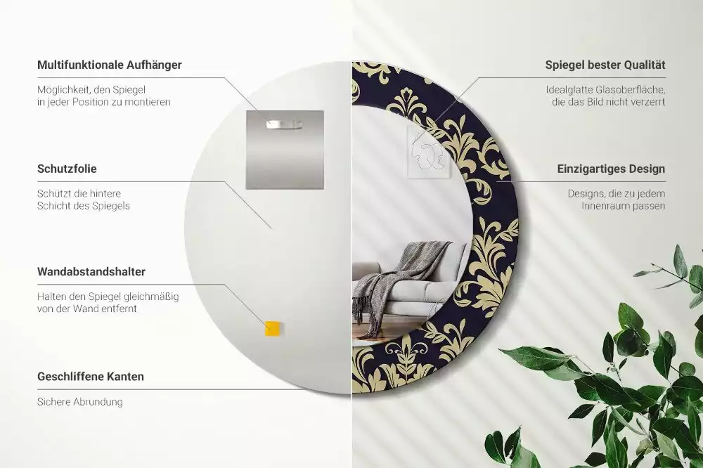 Miroir rond avec décoration Motif floral