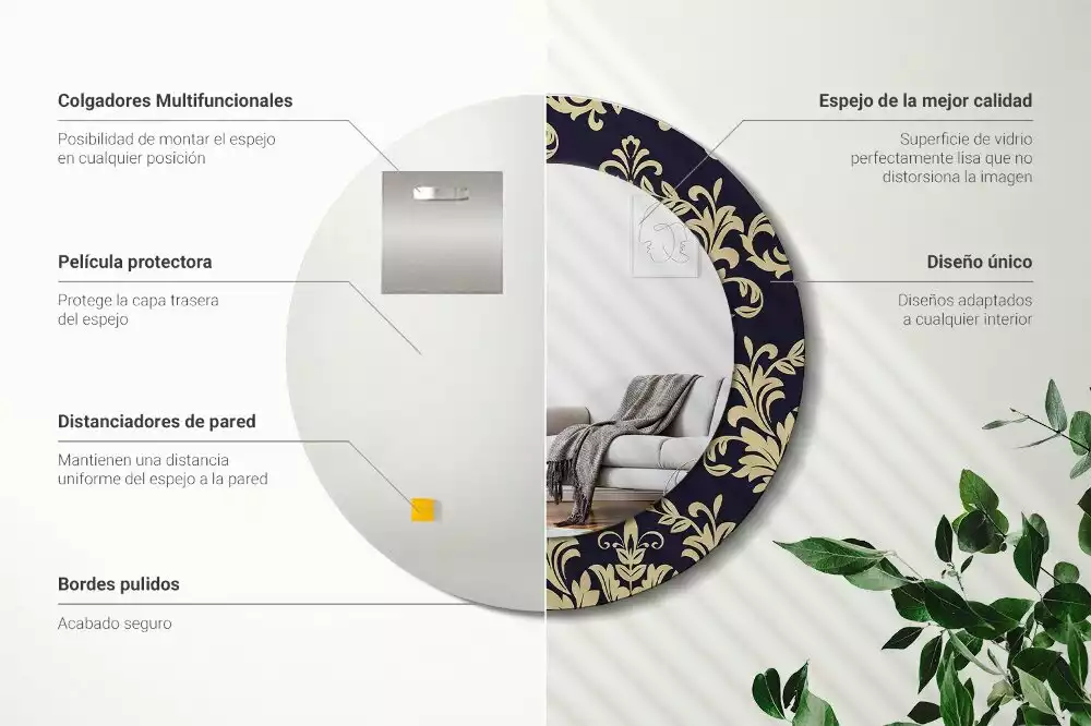 Miroir rond avec décoration Motif floral