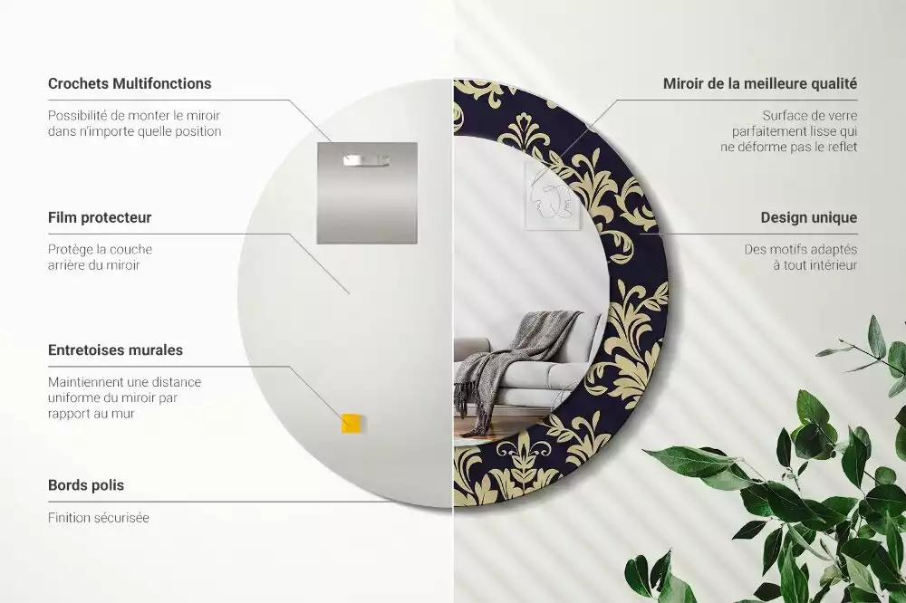 Miroir rond avec décoration Motif floral