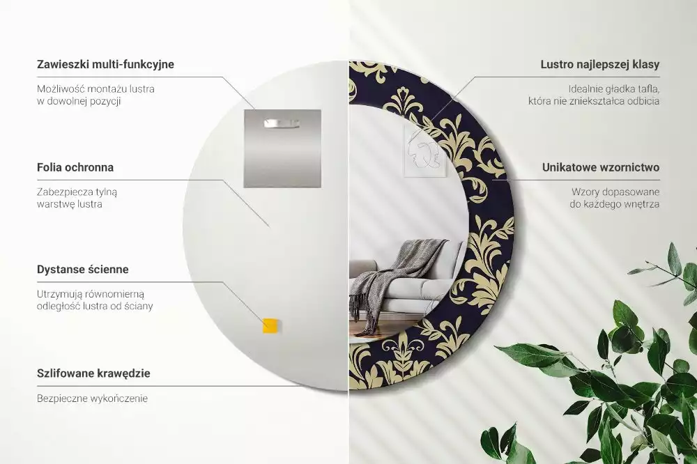 Miroir rond avec décoration Motif floral