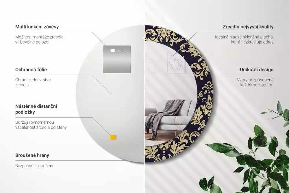 Miroir rond avec décoration Motif floral