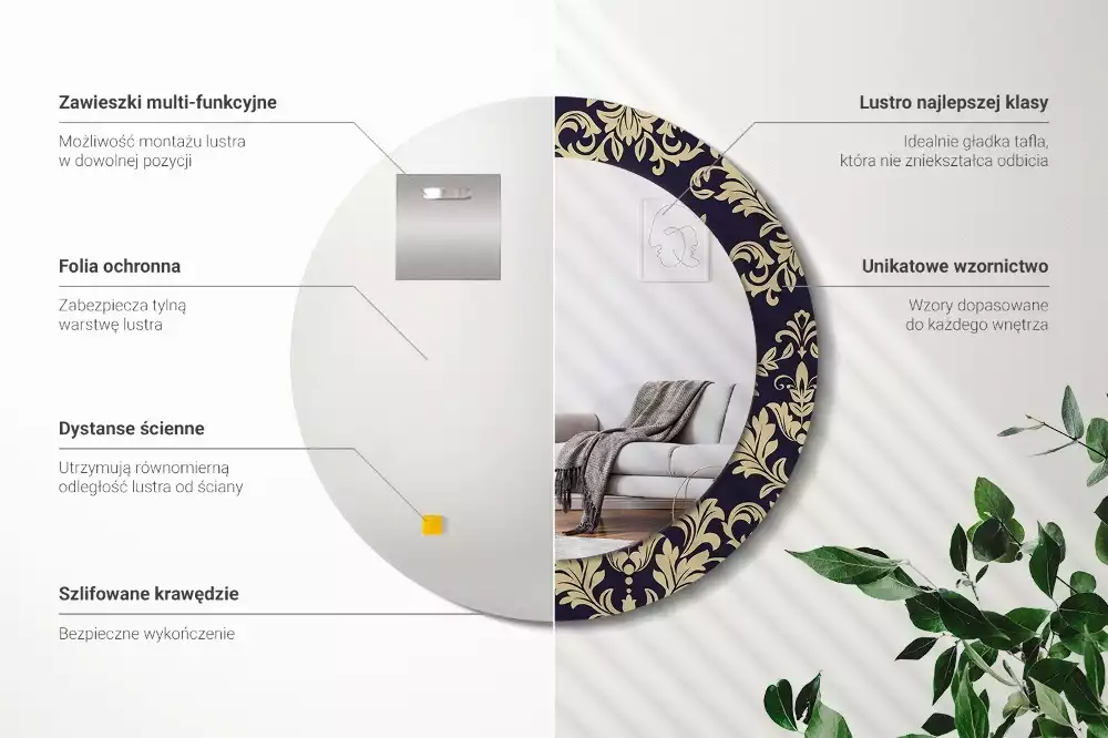 Miroir rond avec décoration Motif floral