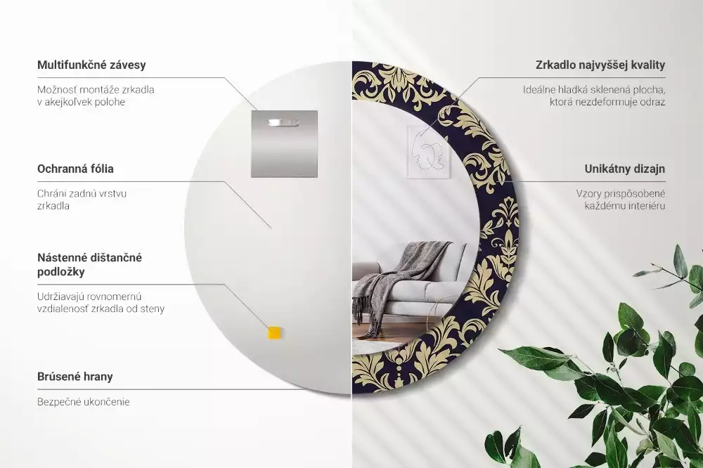 Miroir rond avec décoration Motif floral