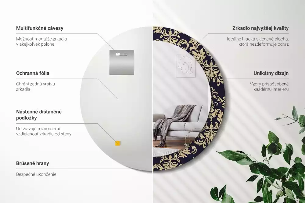 Miroir rond avec décoration Motif floral