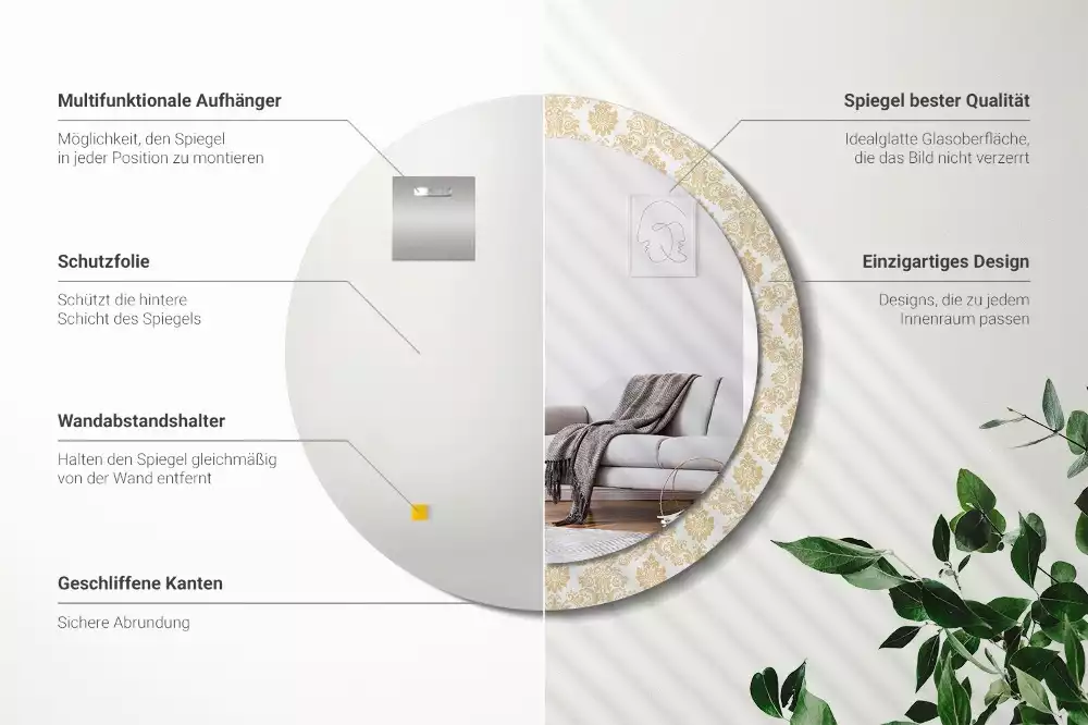 Miroir rond avec décoration Motif baroque