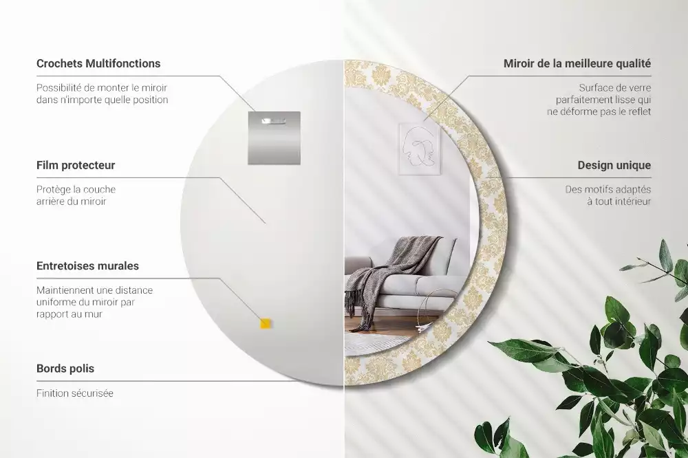 Miroir rond avec décoration Motif baroque