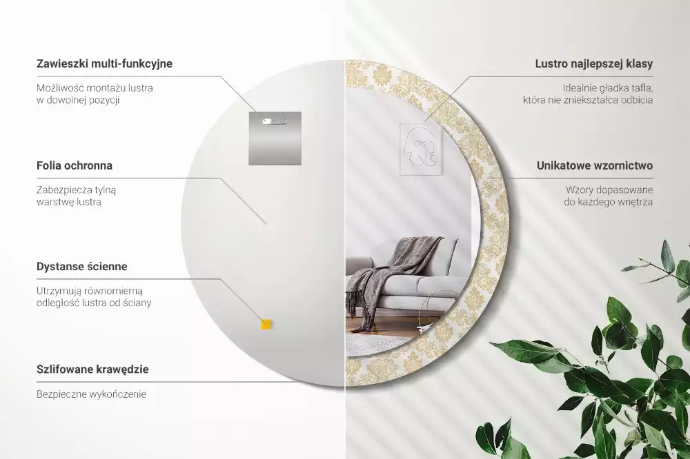 Miroir rond avec décoration Motif baroque