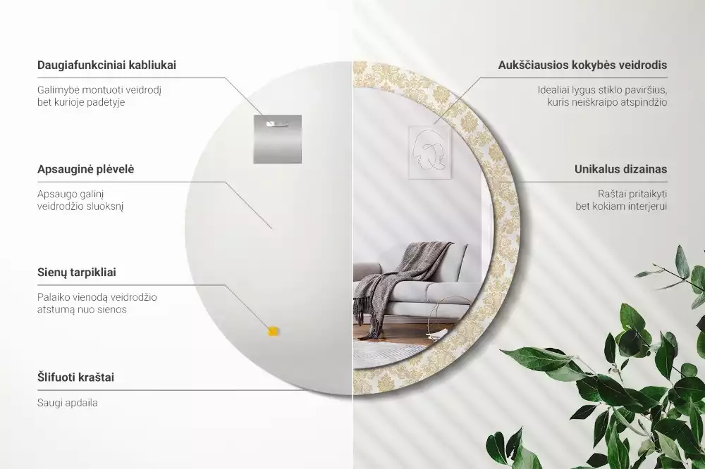 Miroir rond avec décoration Motif baroque