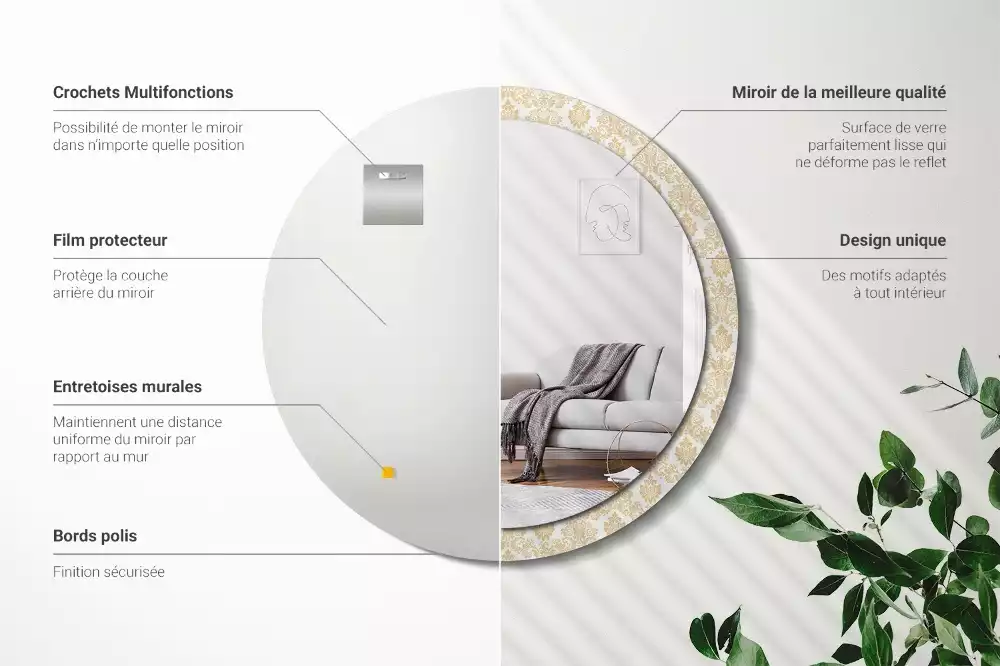 Miroir rond avec décoration Motif baroque