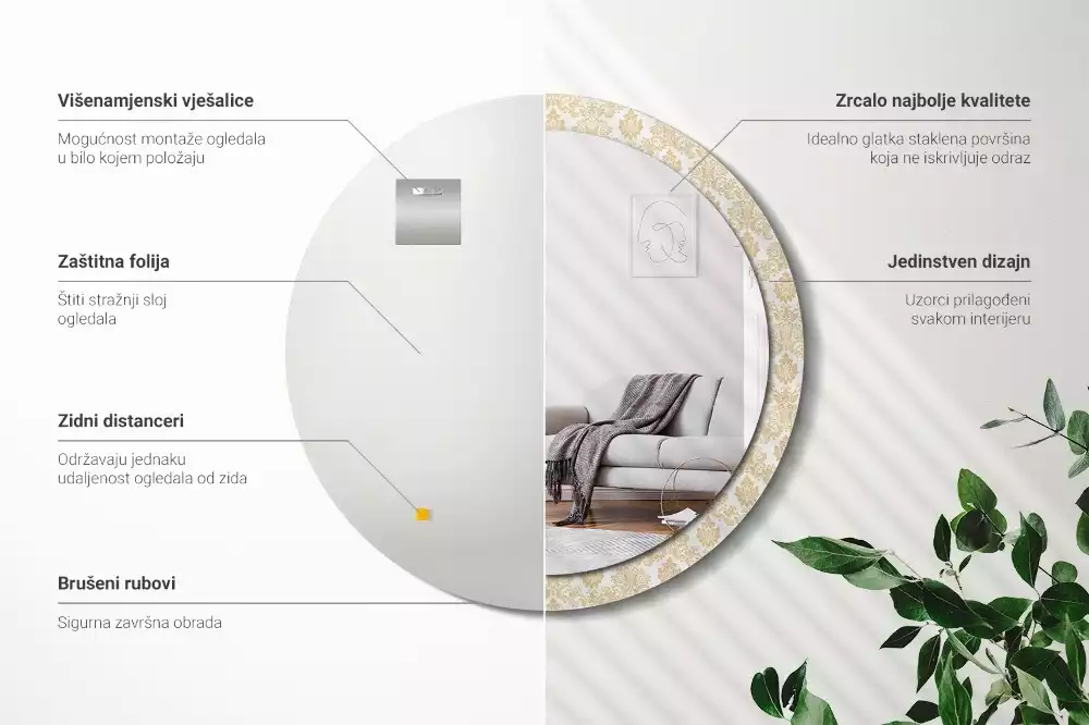 Miroir rond avec décoration Motif baroque