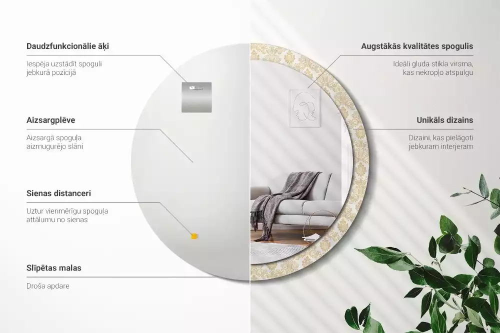 Miroir rond avec décoration Motif baroque