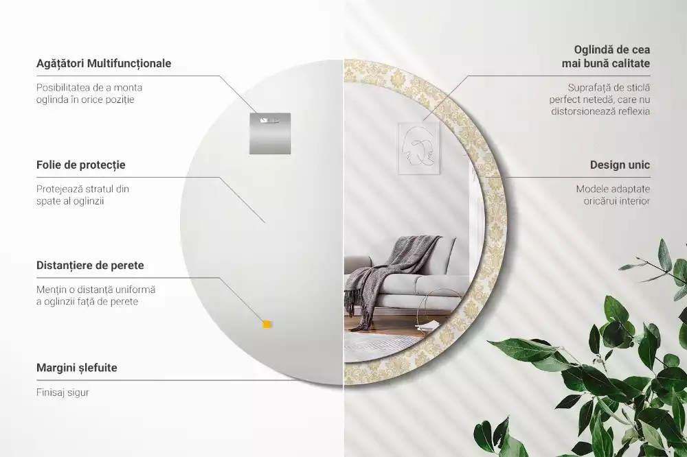 Miroir rond avec décoration Motif baroque