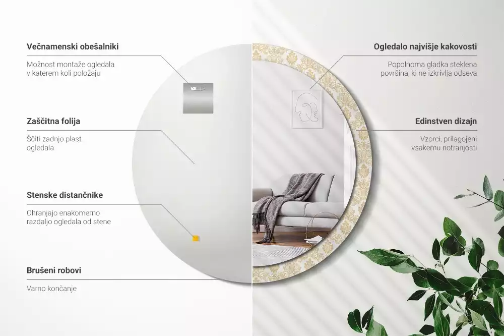 Miroir rond avec décoration Motif baroque