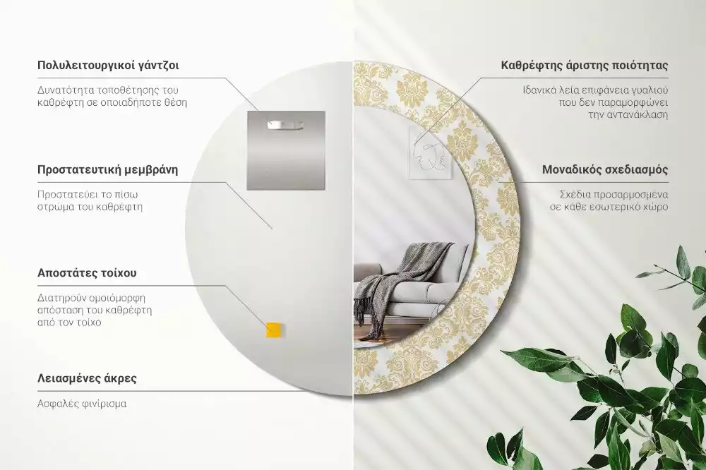 Miroir rond avec décoration Motif baroque