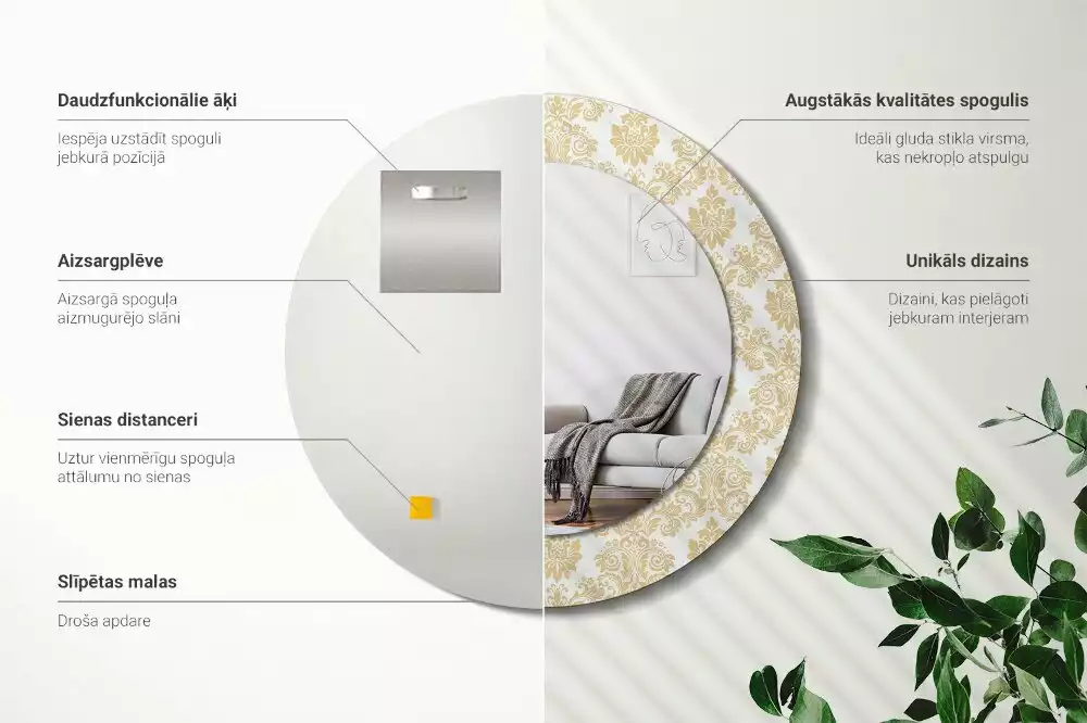 Miroir rond avec décoration Motif baroque
