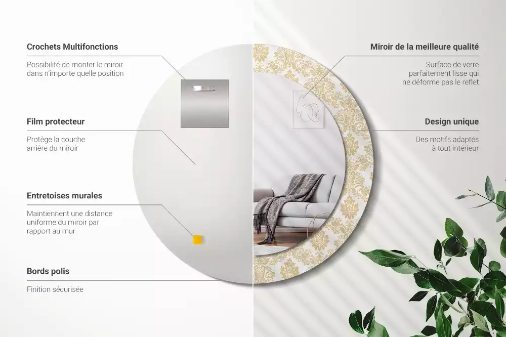 Miroir rond avec décoration Motif baroque