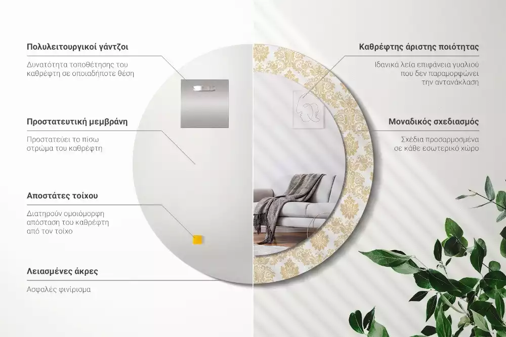 Miroir rond avec décoration Motif baroque