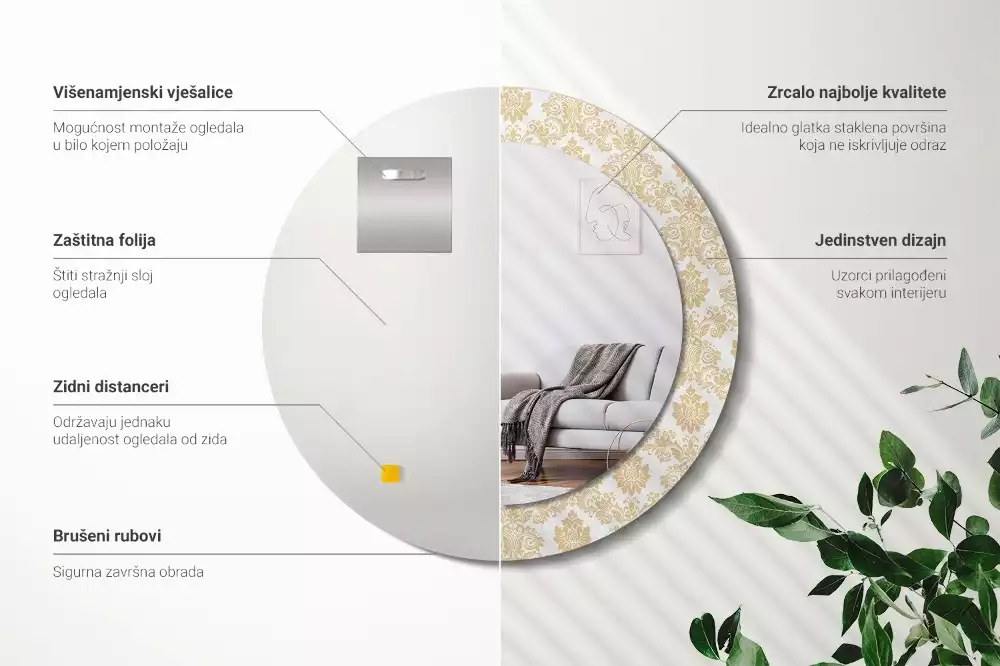 Miroir rond avec décoration Motif baroque