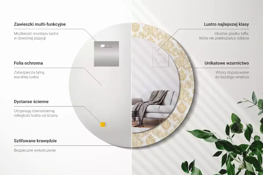 Miroir rond avec décoration Motif baroque