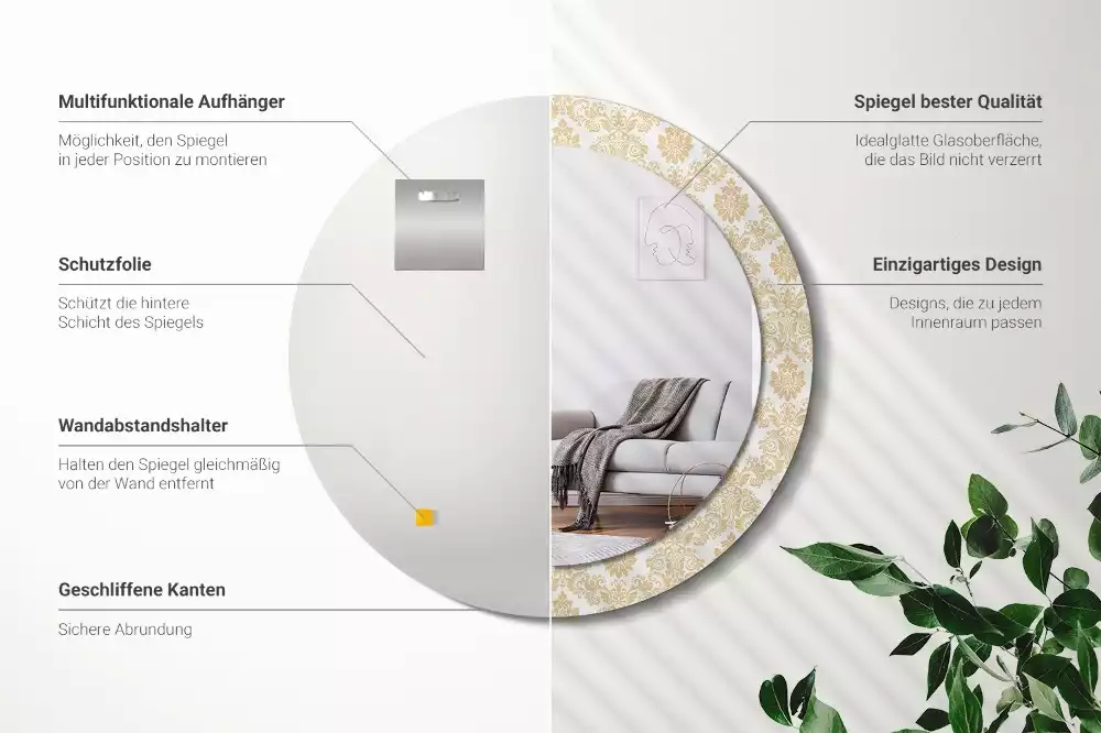 Miroir rond avec décoration Motif baroque