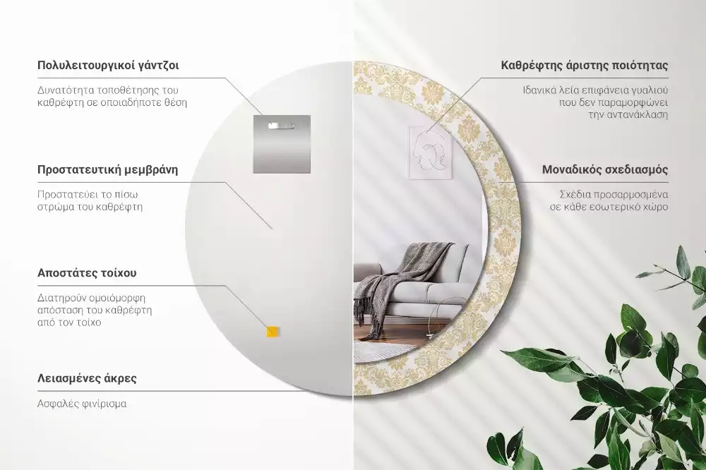 Miroir rond avec décoration Motif baroque