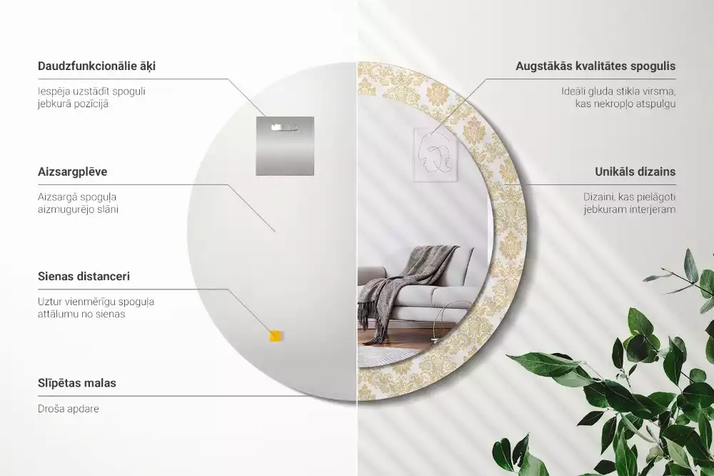 Miroir rond avec décoration Motif baroque