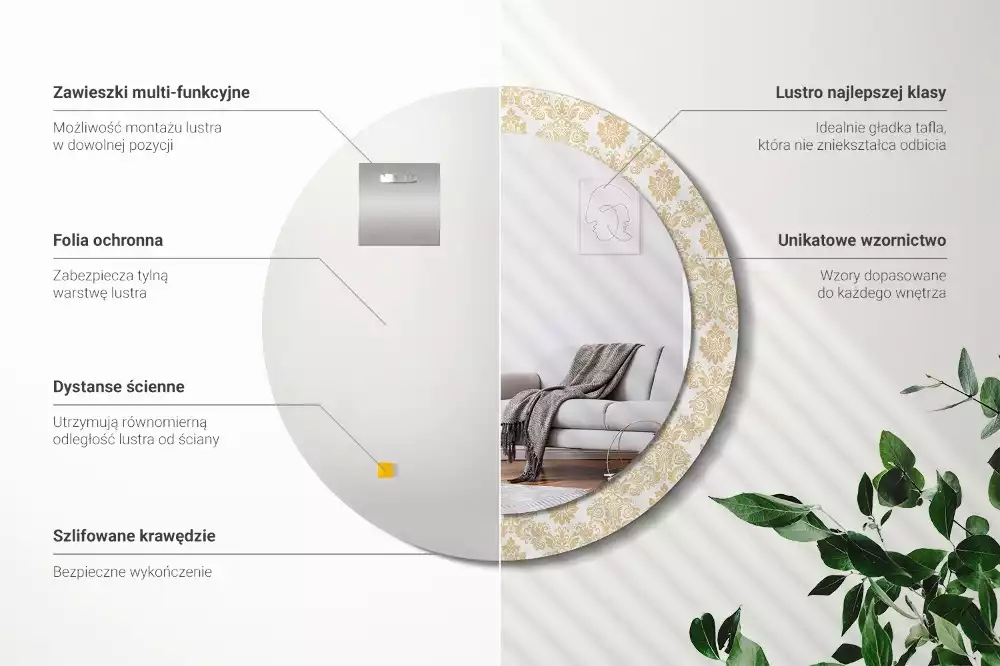 Miroir rond avec décoration Motif baroque