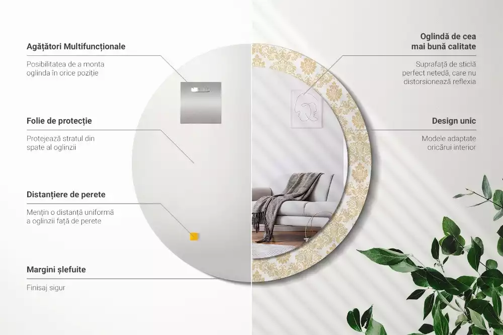 Miroir rond avec décoration Motif baroque